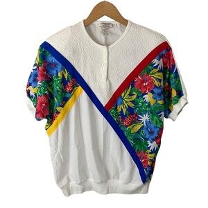 Cricket Lane Vintage 80s 90s Art To Wear Colorblock Top Retro Floral Kitschy 14